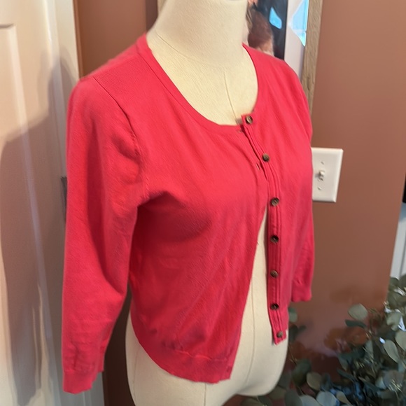 Boden Eldon berry sorbet cotton blend 6 cropped 3/4 sleeve button up cardigan - Picture 6 of 15